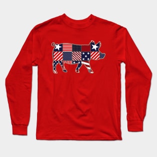 Pig 4th of July Pig Lovers Owner Patchwork American Flag Long Sleeve T-Shirt